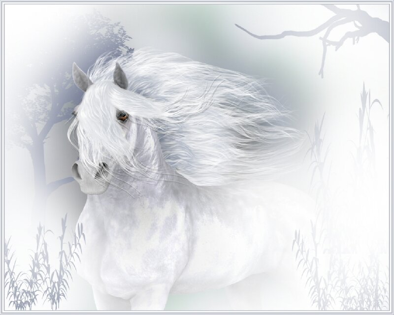 White Horse Running — Serene, Digital Art, Trees