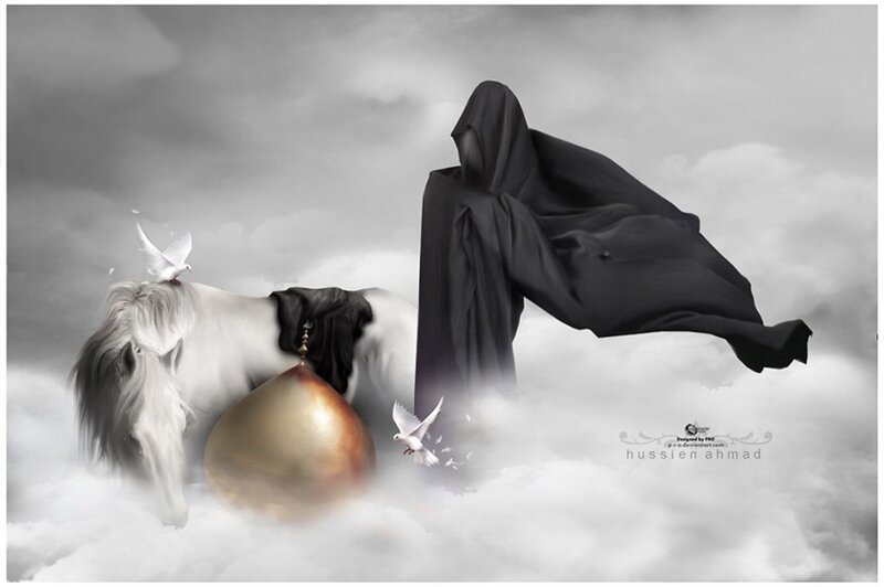 White Horse with Black Cloak