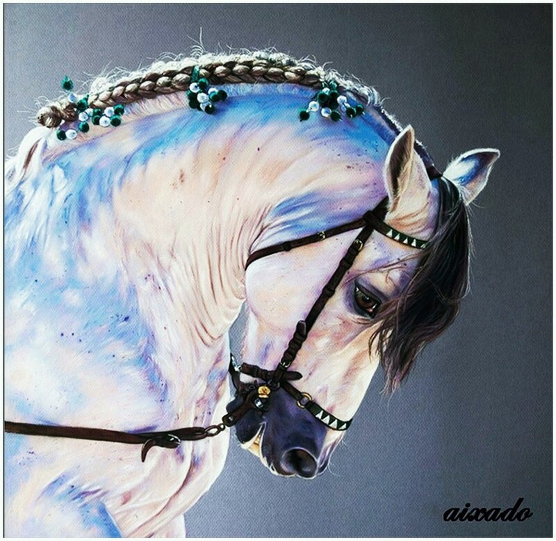 White Horse with Braided Mane — Calm, Painting