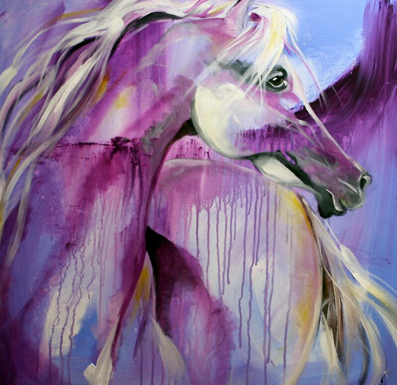 White Horse with Purple Paint