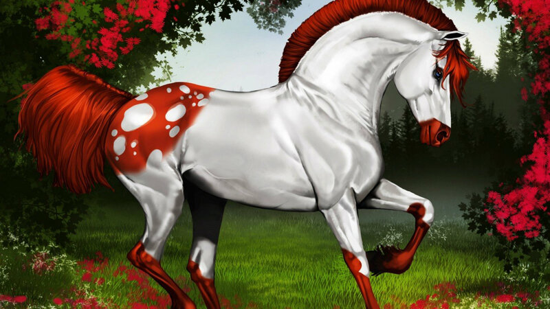 White Horse with Red Mane