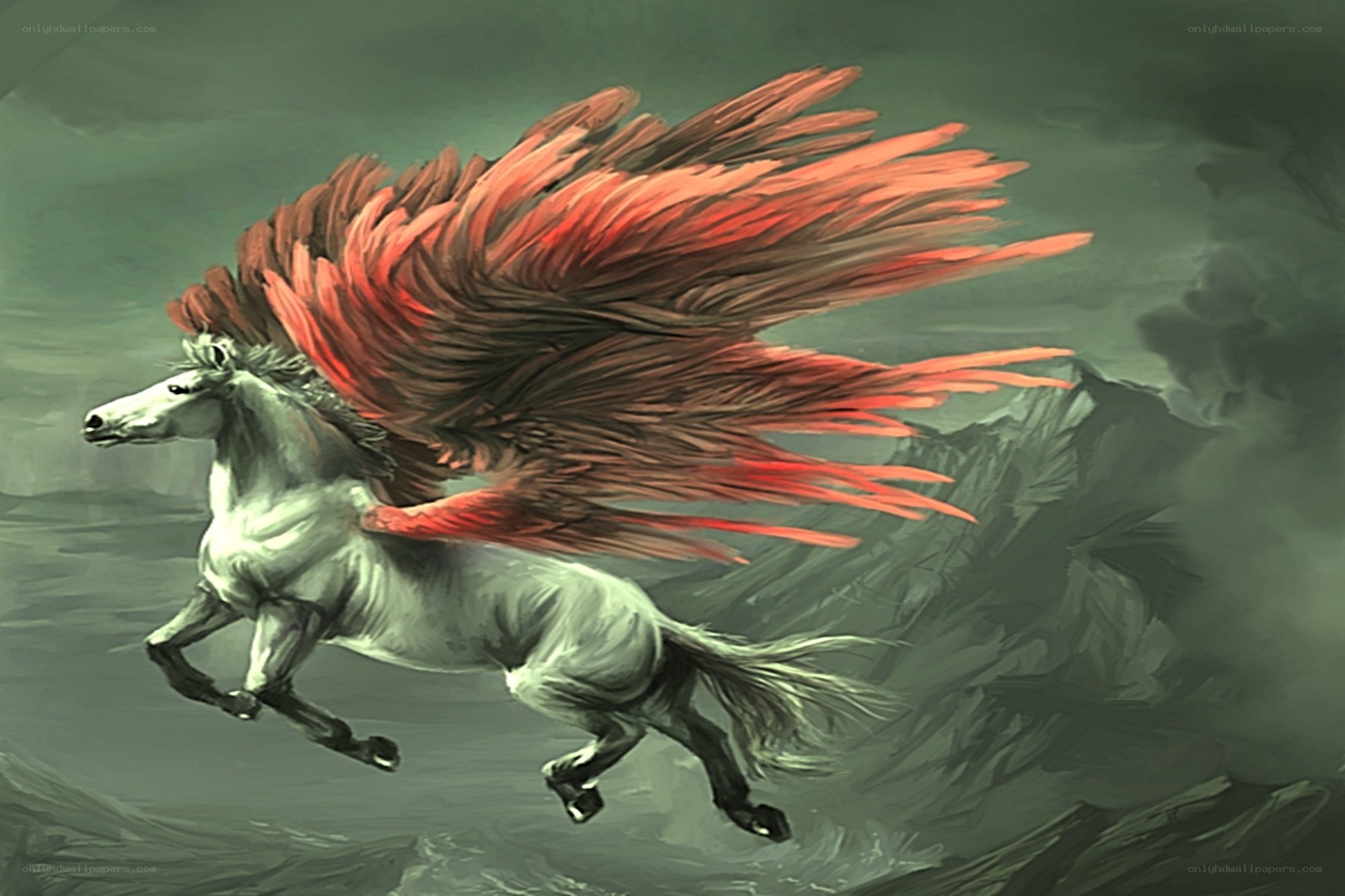 white horse with red wings
