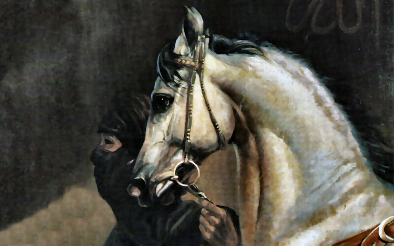 White Horse with Rider — Dramatic, Painting