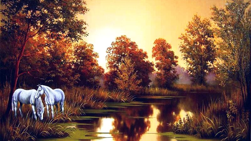 White Horses by River