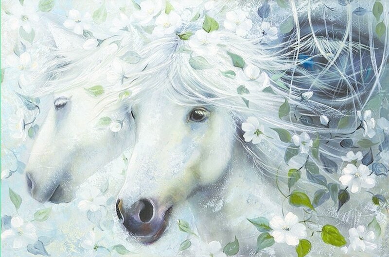 White Horses in Flowers