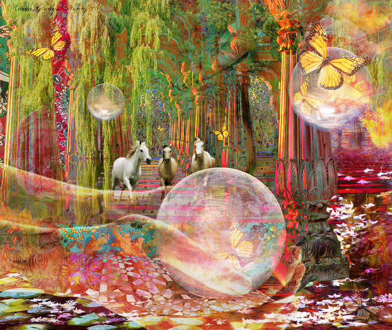 White Horses in Forest