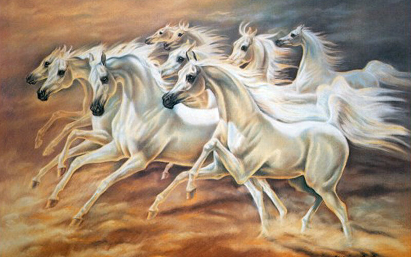 White Horses Running — Dynamic, Painting