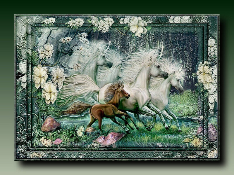 White Horses Running — Green, Fantastical