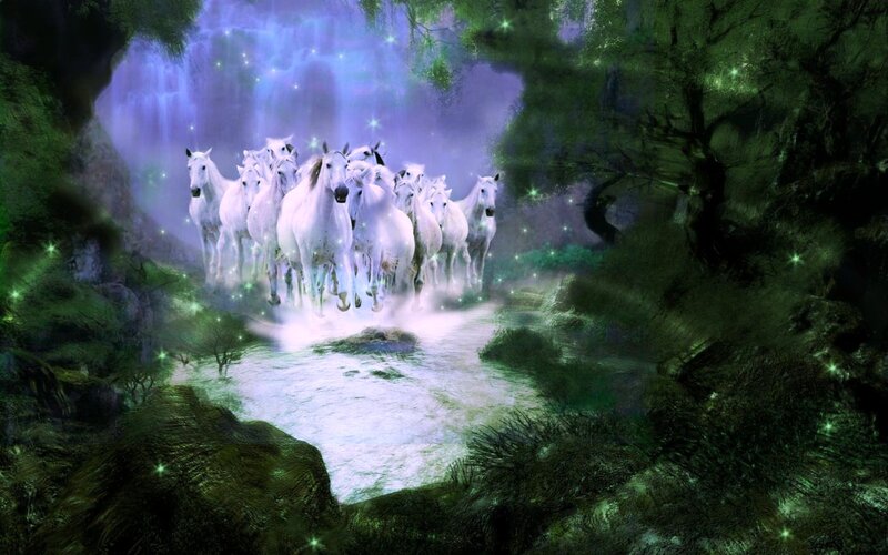 White Horses Running — Green, Magical, Night