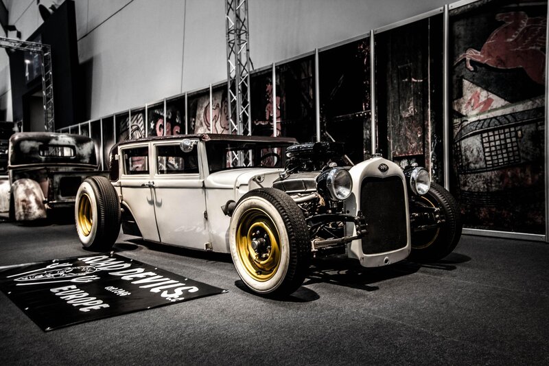 White Hot Rod Car — Black, Dramatic