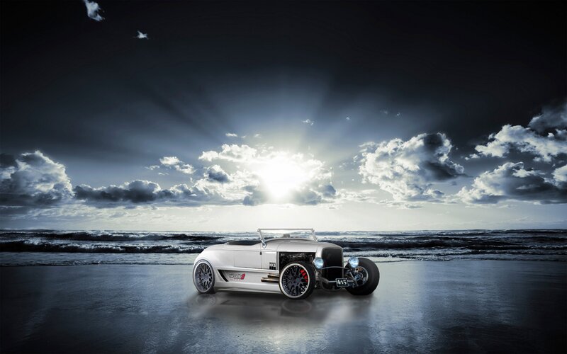 White Hot Rod Car — Dramatic, Sunrise