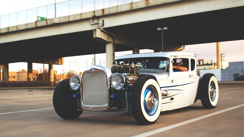 White Hot Rod Car — Dramatic, Sunset, Photograph