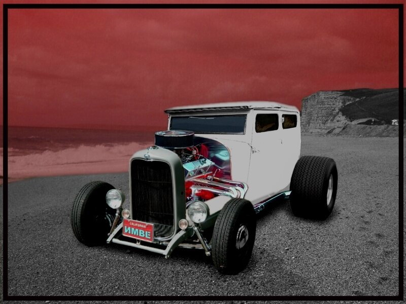 White Hot Rod Car — Red