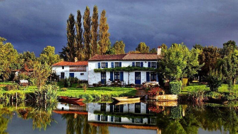 White House by Lake — Green, Dramatic