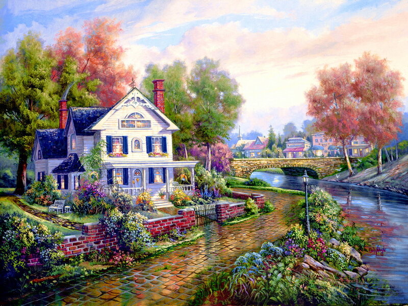White House by River — Green, Serene
