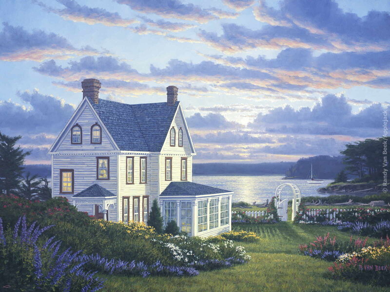 White House by the Sea — Blue, Serene, Sunset