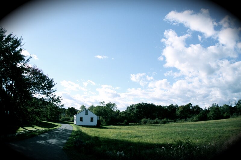 White house in a green field