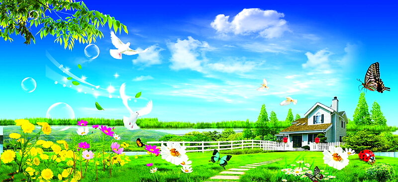 White House in Garden — Blue