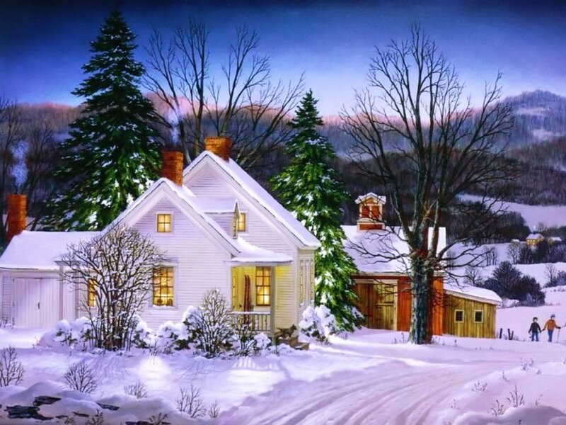 White House in Snow — Serene, Winter, Painting