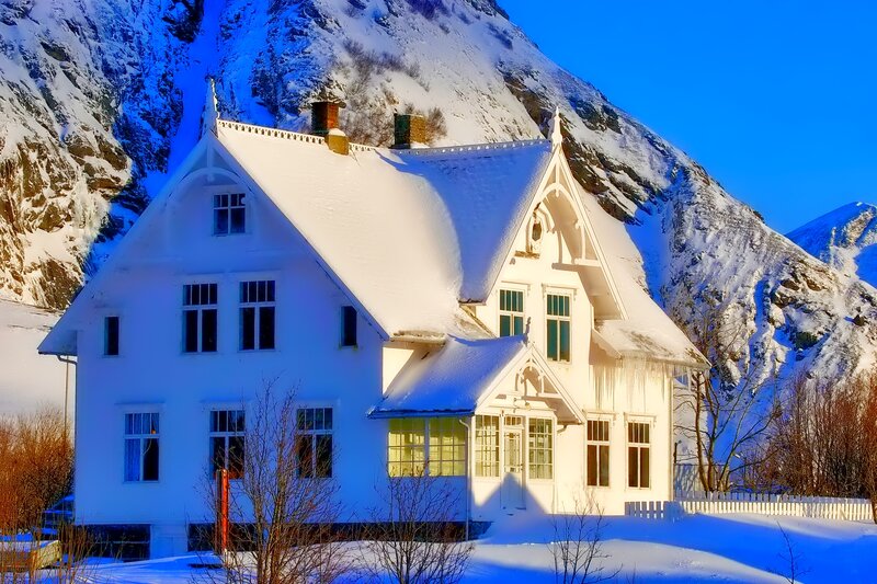 White House in Snow — Serene, Winter, Photograph, Snow-covered Mountains