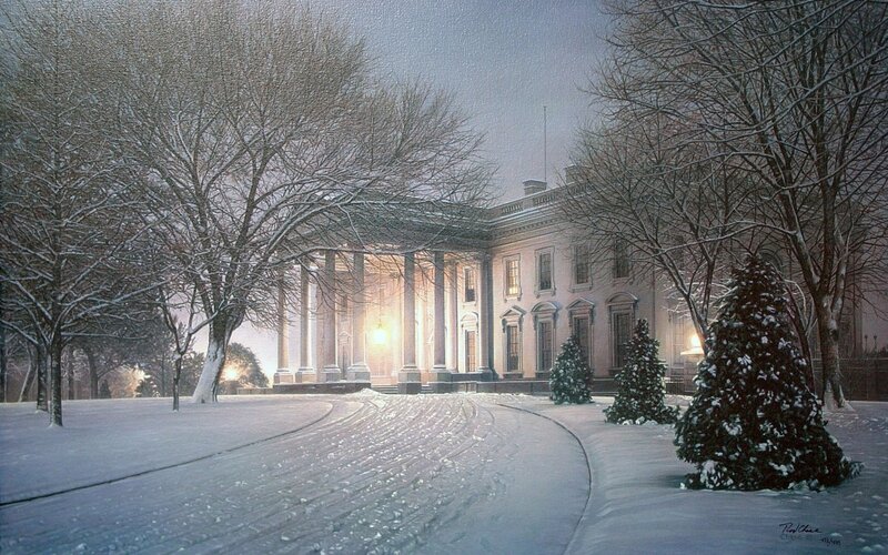 White House in winter snow