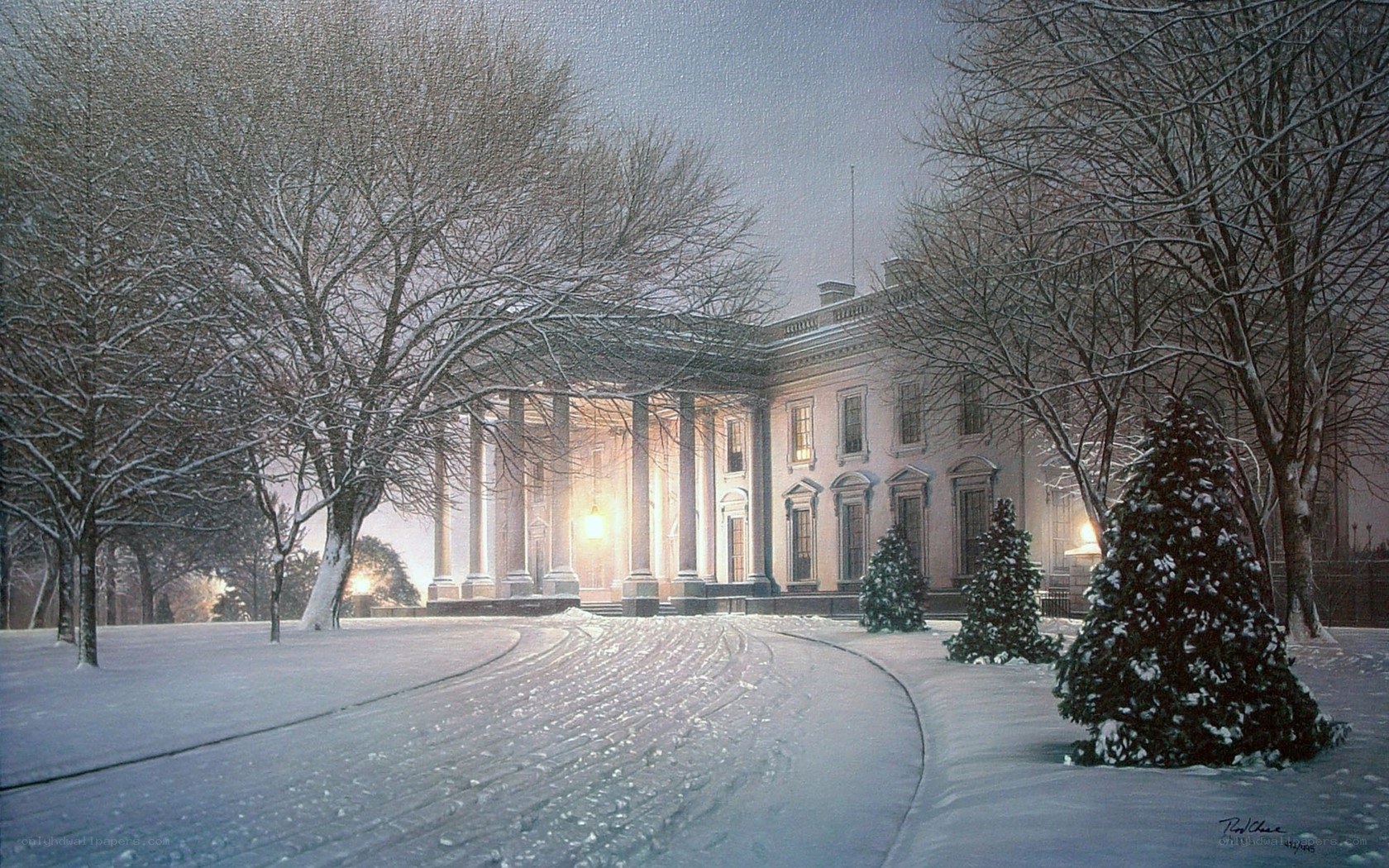 White House in winter snow