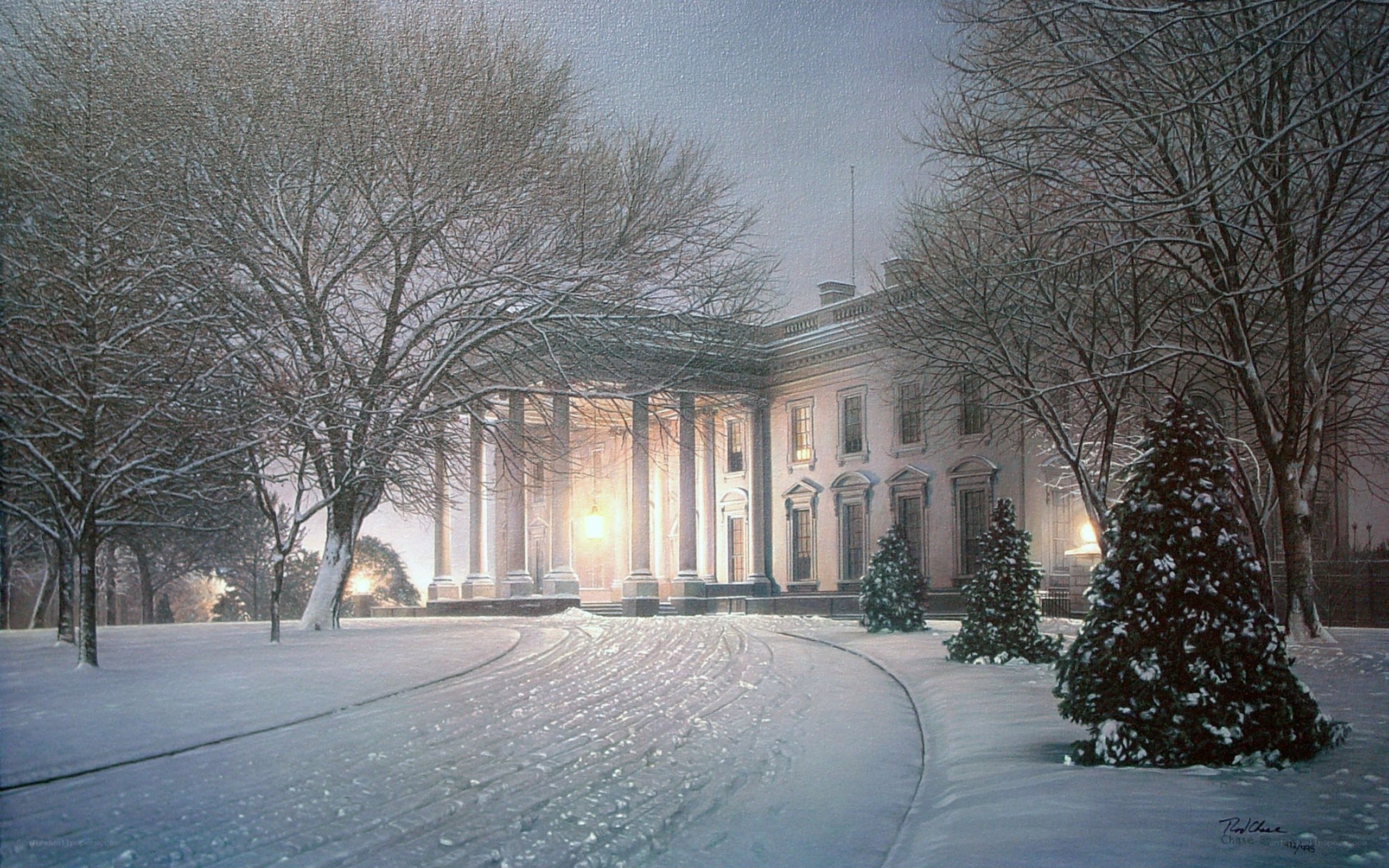White House in winter snow