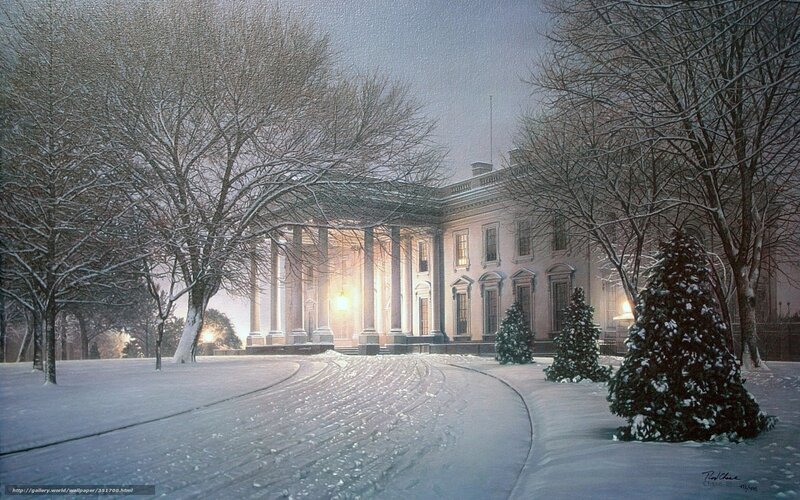 White House in winter snow