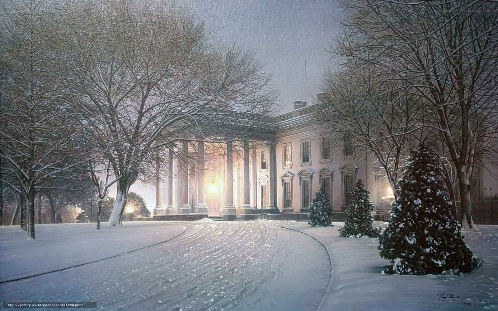 White House in winter snow