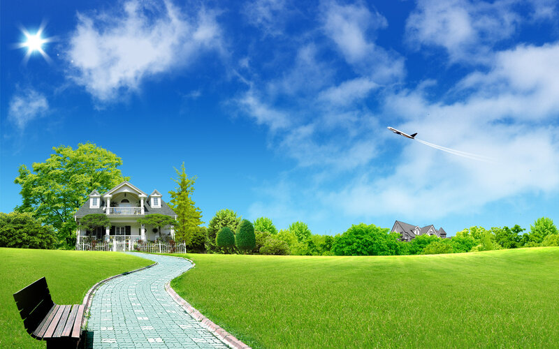 White House on Green Lawn — Serene