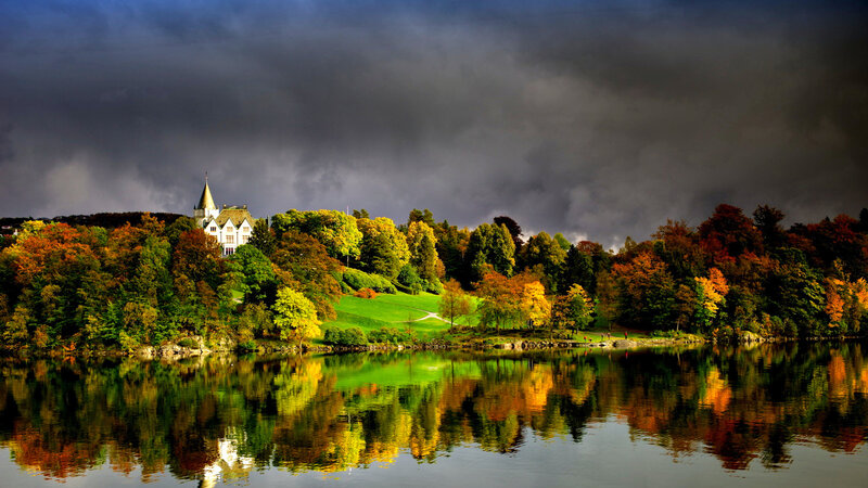 White House on Hill — Green, Dramatic, Autumn