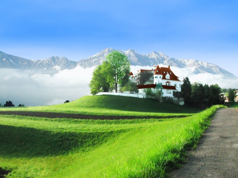 White House on Hill — Green, Serene, Morning, Photograph