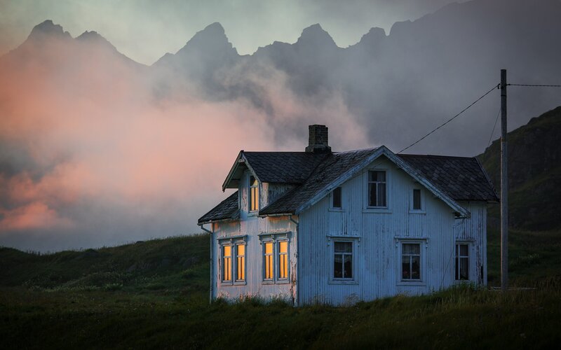 White House on Hillside — Blue, Dramatic