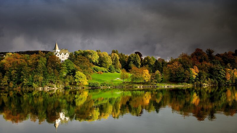 White House on Hillside — Green, Dramatic, Autumn