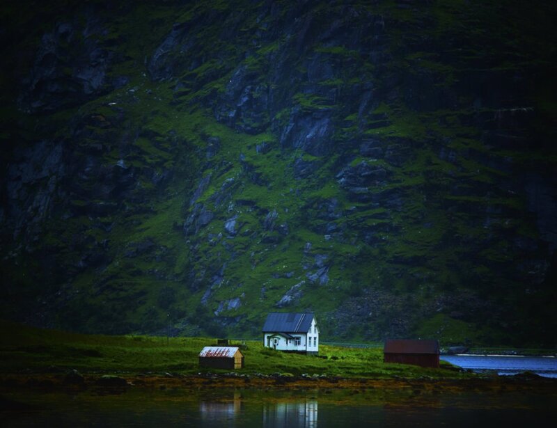 White House on Hillside — Green, Dramatic, Night