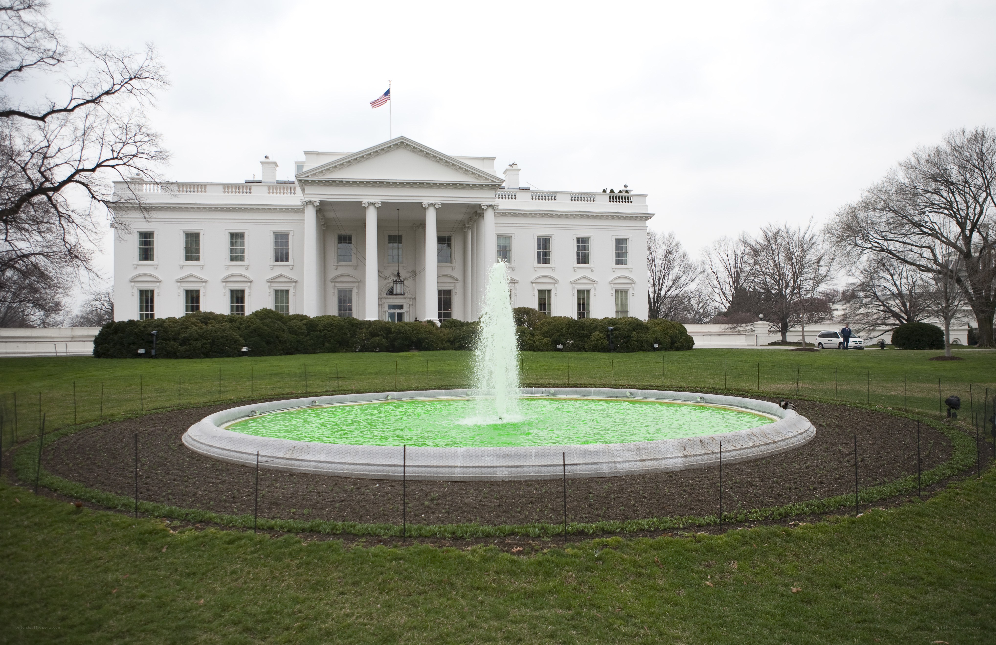 White House with green fountain