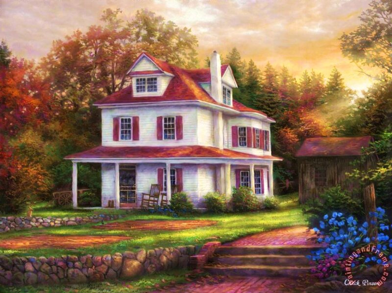 White House with Red Roof — Serene, Sunset