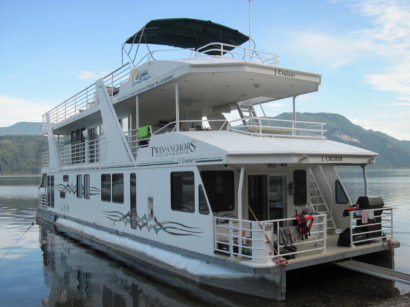White Houseboat on Lake