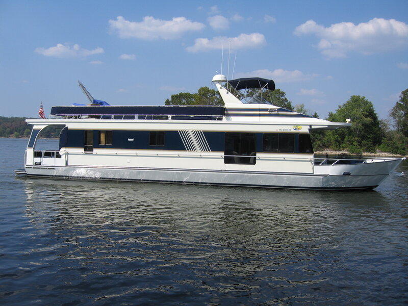 White Houseboat on Water