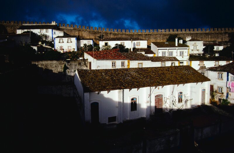 White houses under a blue sky