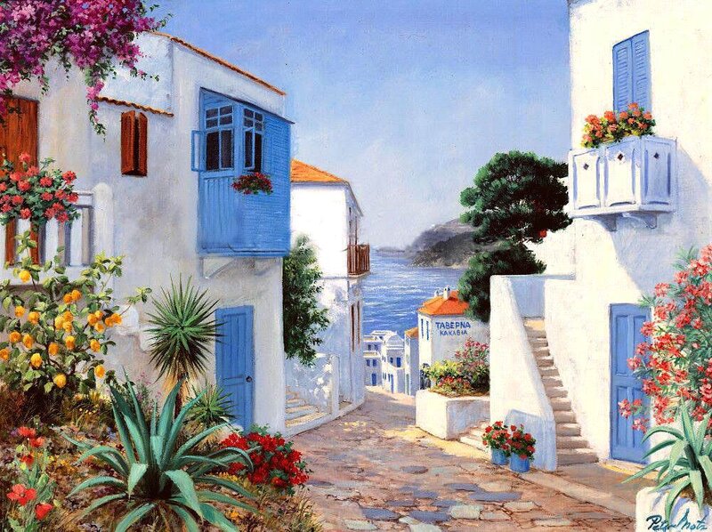White Houses with Blue Shutters