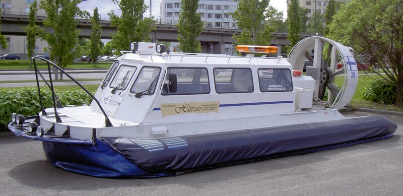 White hovercraft on display