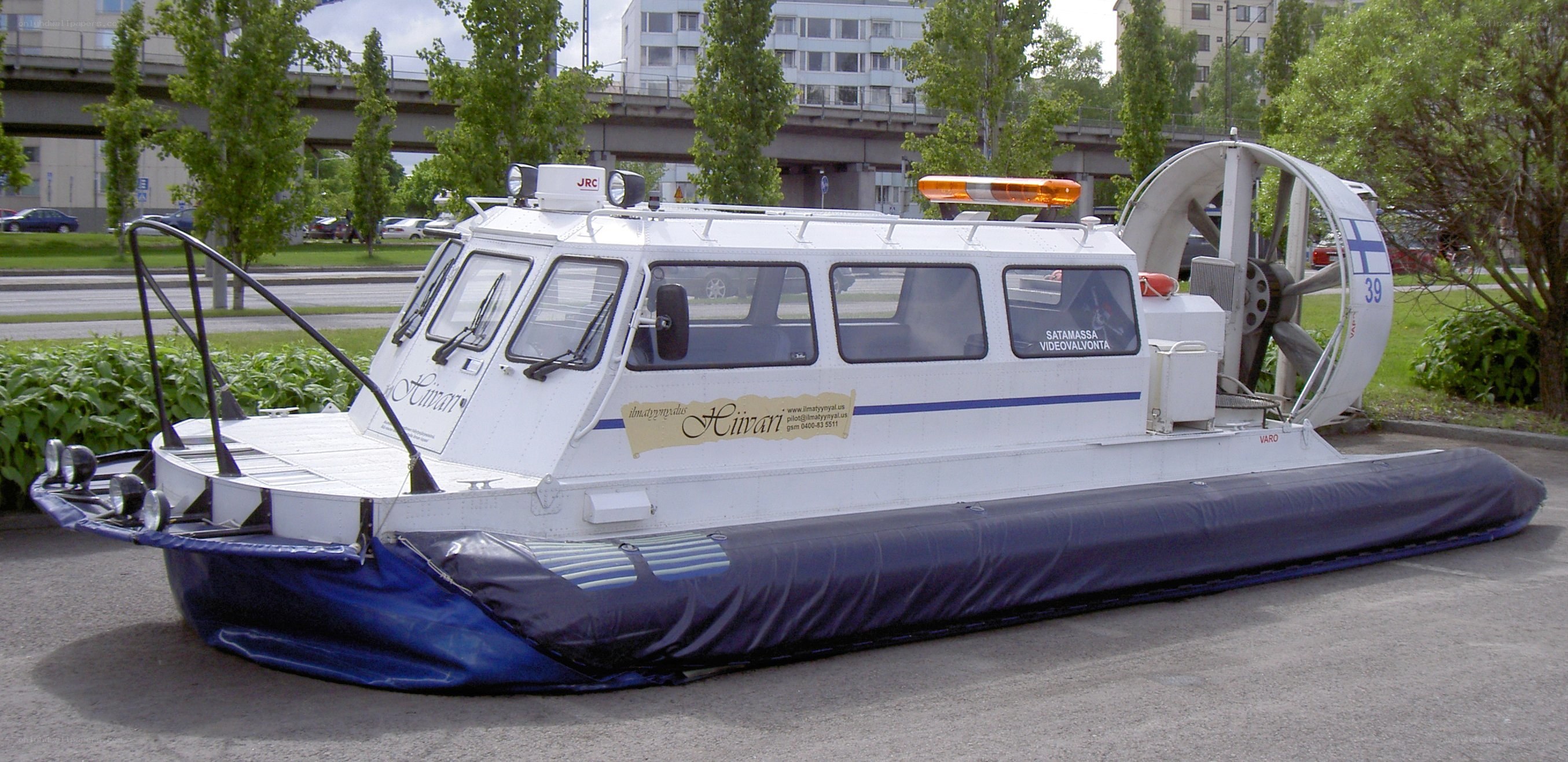 White hovercraft on display