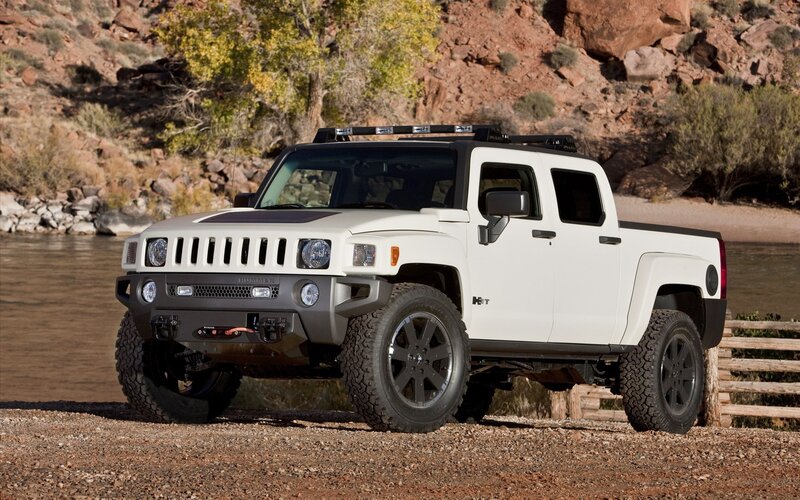 White Hummer H3T pickup truck