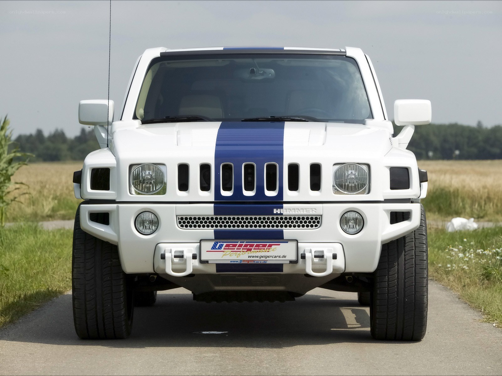 white hummer with blue stripe
