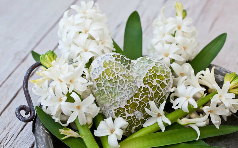 White Hyacinth Flowers — Serene, Photograph, Heart-shaped Ornament