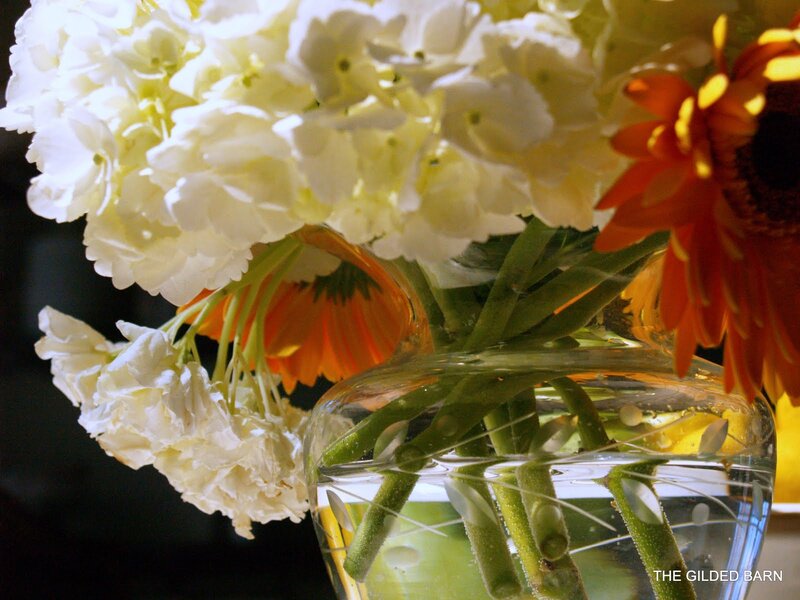White Hydrangeas and Gerbera Daisies