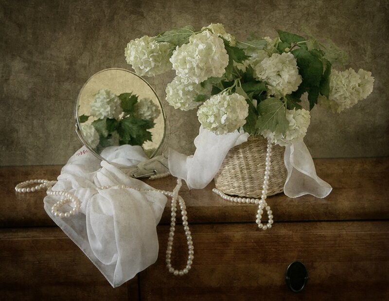 White Hydrangeas in Basket
