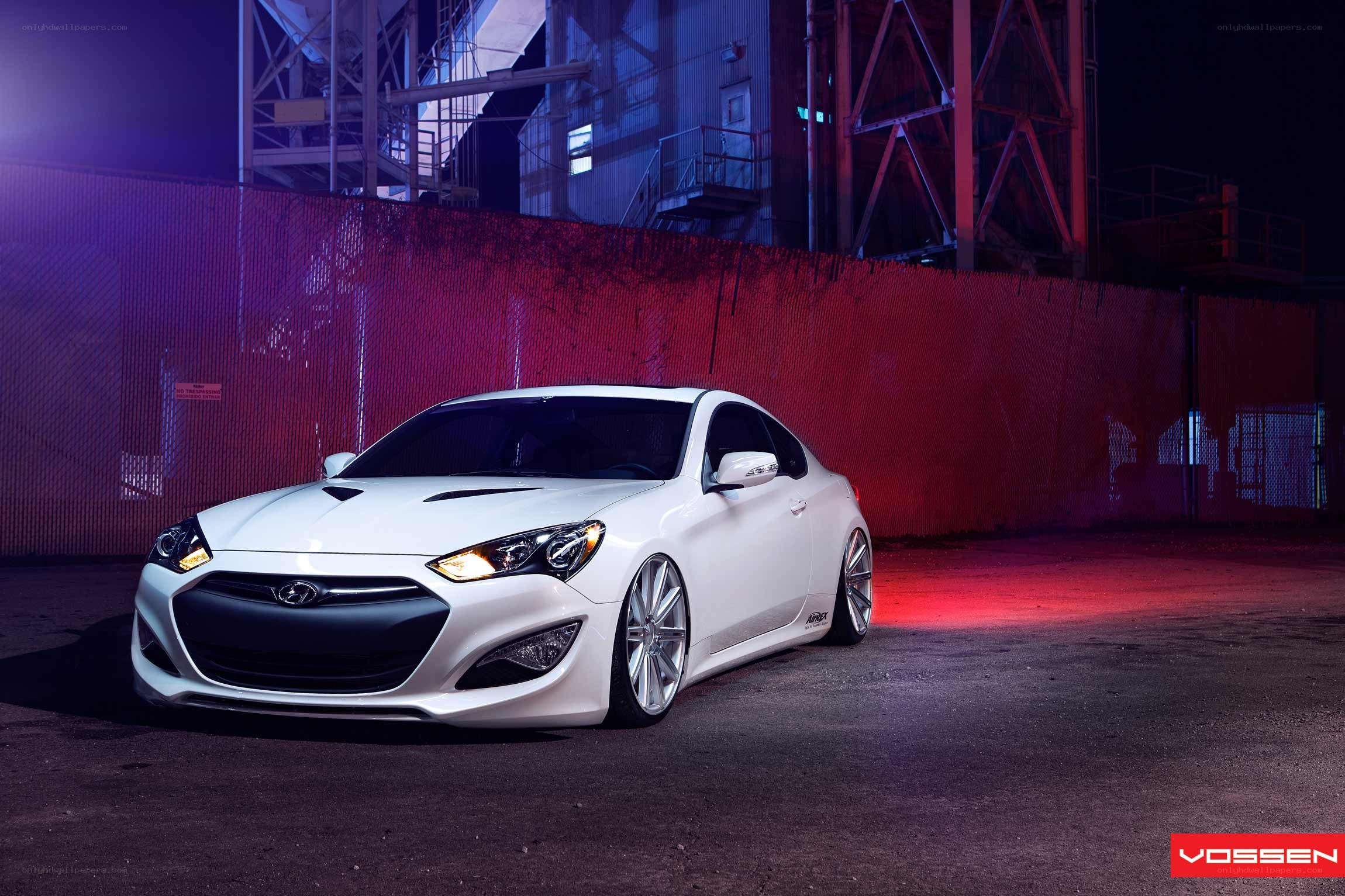 White Hyundai Coupe at Night