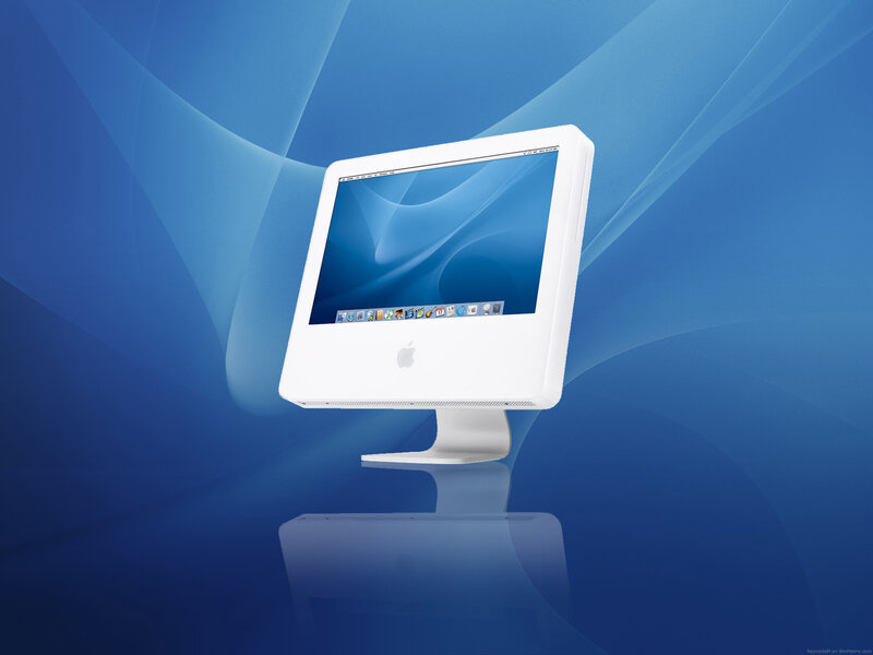 White iMac on blue background